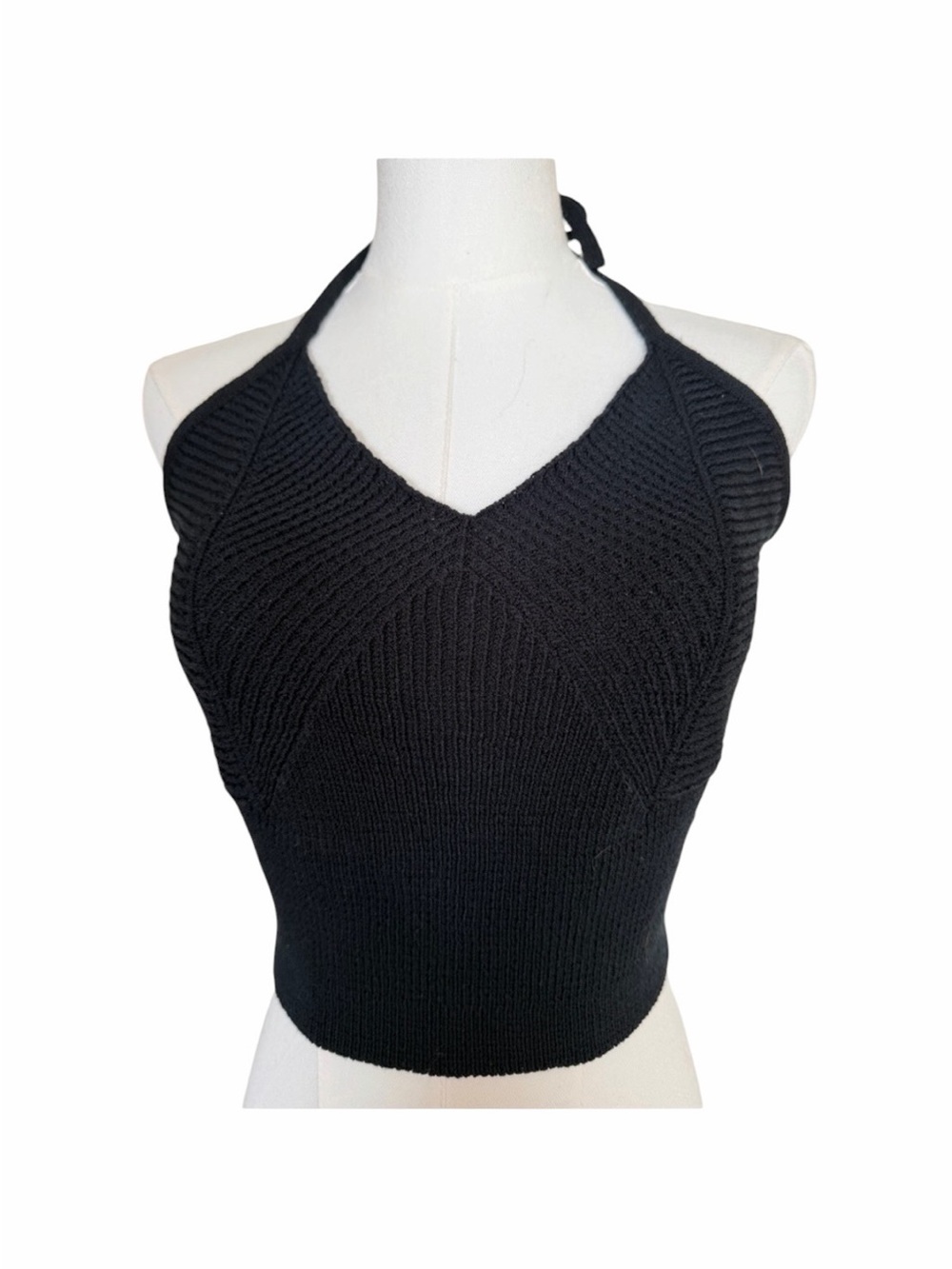 Big Star Black Knit Halter Crop Top Y2K Ribbed  (Fits XS/S)
